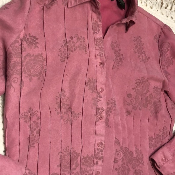 Lemon Grass Studio Jacquard Floral Faux Suede Y2K Pink Long Sleeve Button Up L - Picture 4 of 8